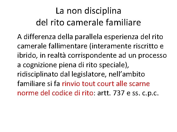 La non disciplina del rito camerale familiare A differenza della parallela esperienza del rito