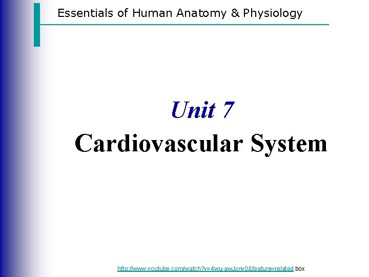 Essentials of Human Anatomy & Physiology Unit 7 Cardiovascular System http: //www. youtube. com/watch?