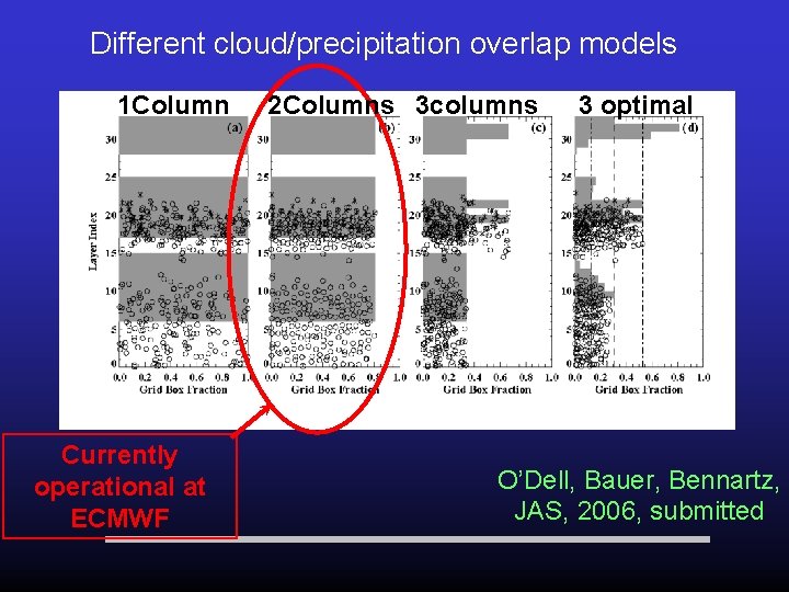 Different cloud/precipitation overlap models 1 Column Currently operational at ECMWF 2 Columns 3 columns