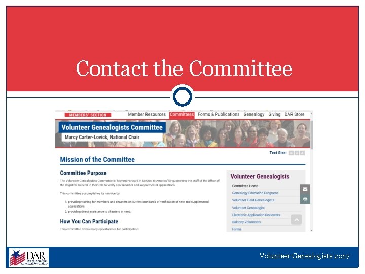 Contact the Committee Volunteer Genealogists 2017 