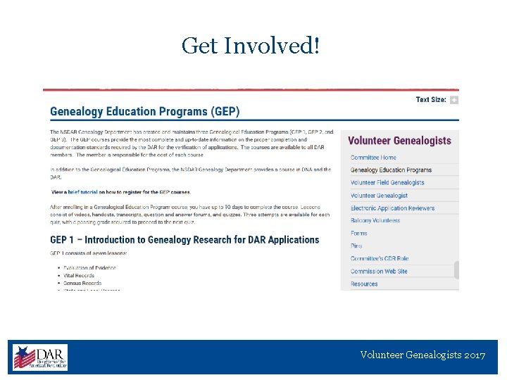 Get Involved! Volunteer Genealogists 2017 