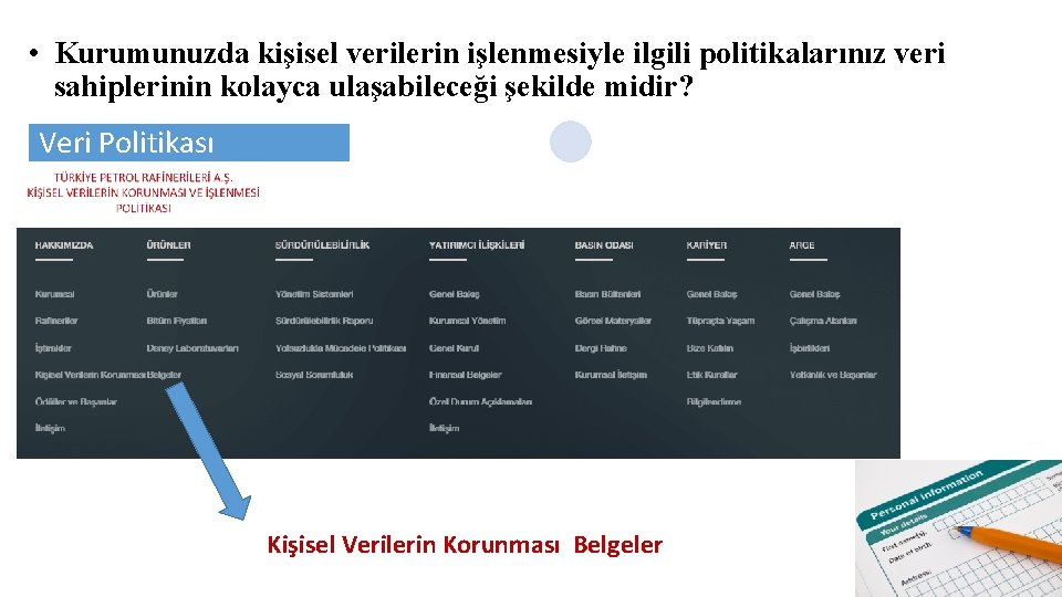  • Kurumunuzda kişisel verilerin işlenmesiyle ilgili politikalarınız veri sahiplerinin kolayca ulaşabileceği şekilde midir?