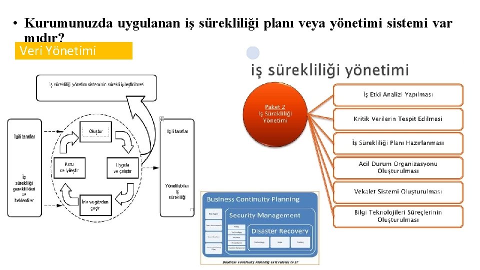  • Kurumunuzda uygulanan iş sürekliliği planı veya yönetimi sistemi var mıdır? Veri Yönetimi