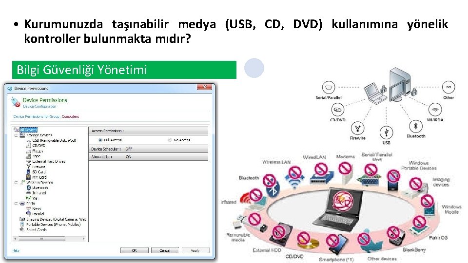  • Kurumunuzda taşınabilir medya (USB, CD, DVD) kullanımına yönelik kontroller bulunmakta mıdır? Bilgi