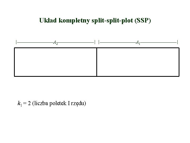 Układ kompletny split-plot (SSP) A 2 A 1 k 1 = 2 (liczba poletek