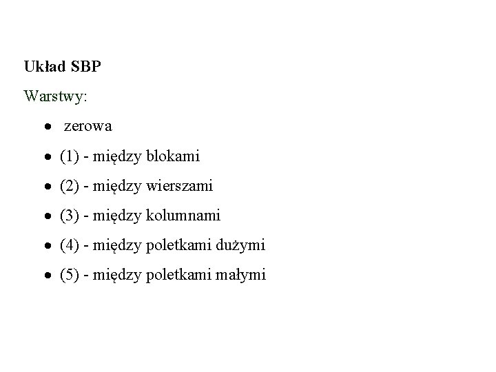 Układ SBP Warstwy: zerowa (1) - między blokami (2) - między wierszami (3) -