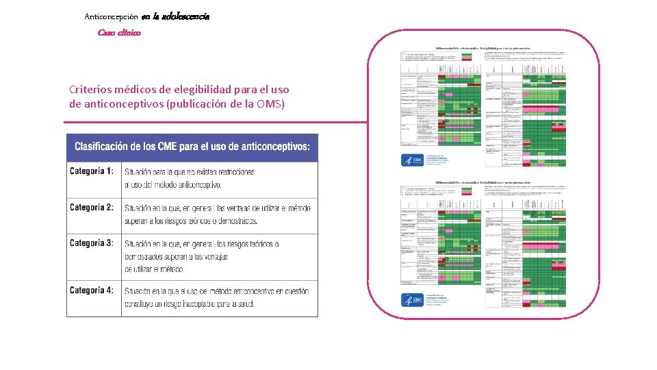 Anticoncepción en la adolescencia Caso clínico Criterios médicos de elegibilidad para el uso de