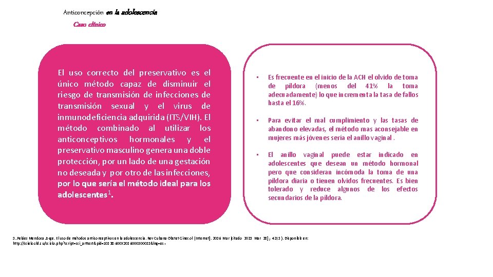 Anticoncepción en la adolescencia Caso clínico El uso correcto del preservativo es el único