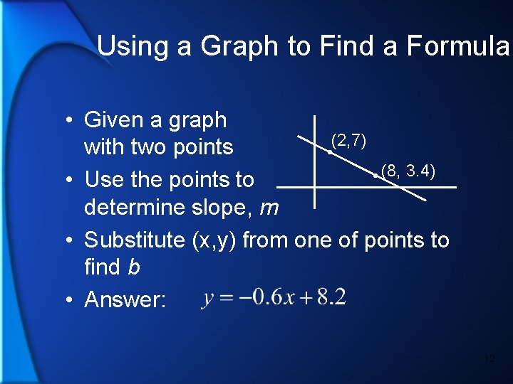 Using a Graph to Find a Formula • Given a graph (2, 7) with
