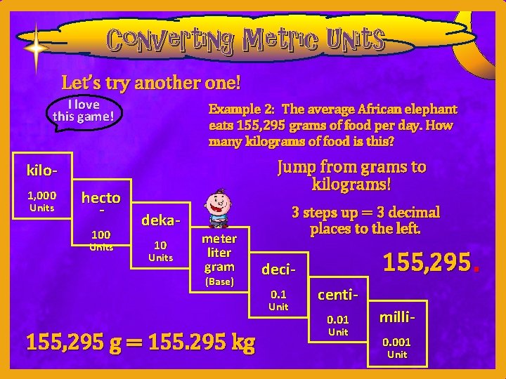 Converting Metric Units Let’s try another one! I love this game! Example 2: The