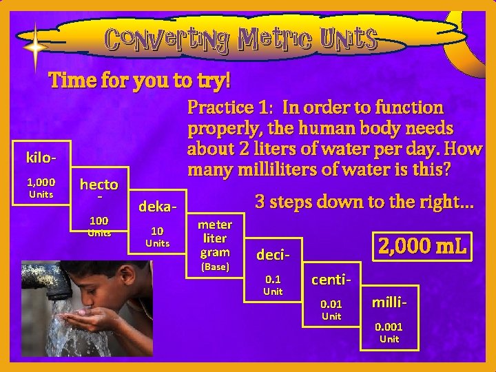 Converting Metric Units Time for you to try! Practice 1: In order to function