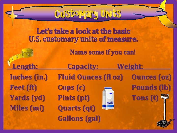 Customary Units Let’s take a look at the basic U. S. customary units of