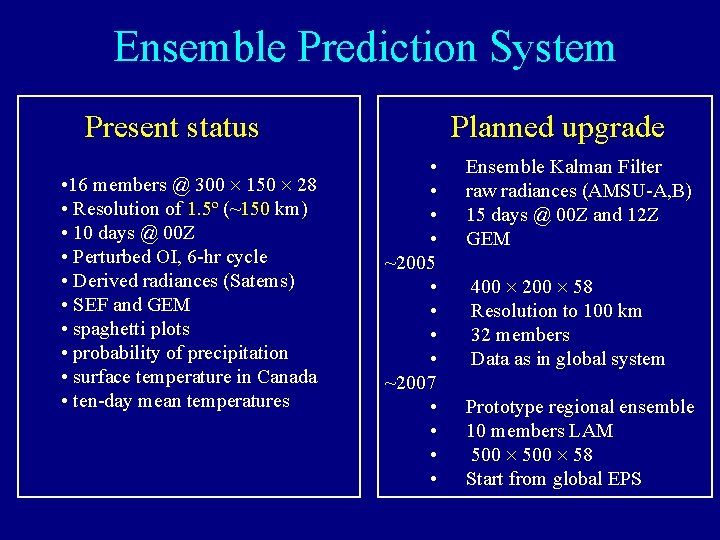 Ensemble Prediction System Present status • 16 members @ 300 150 28 • Resolution