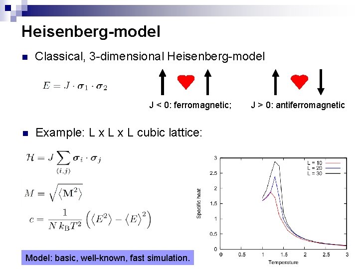 Heisenberg-model n Classical, 3 -dimensional Heisenberg-model J < 0: ferromagnetic; n Example: L x
