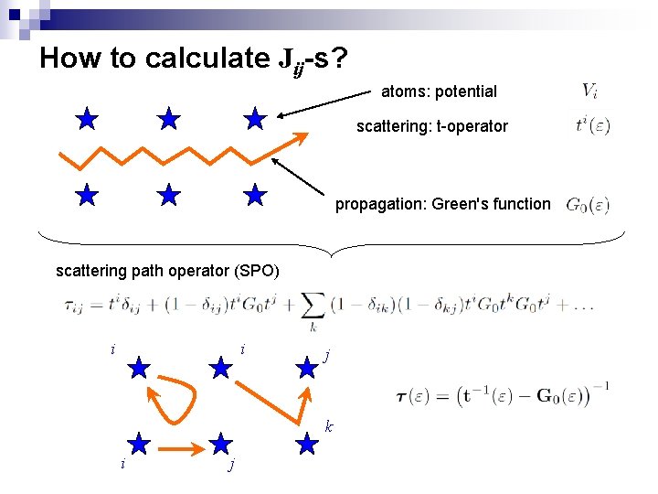 How to calculate Jij-s? atoms: potential scattering: t-operator propagation: Green's function scattering path operator