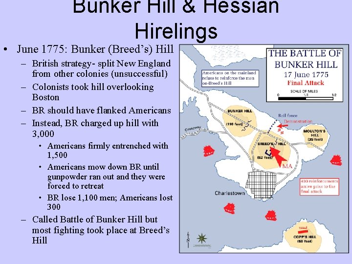 Bunker Hill & Hessian Hirelings • June 1775: Bunker (Breed’s) Hill – British strategy-