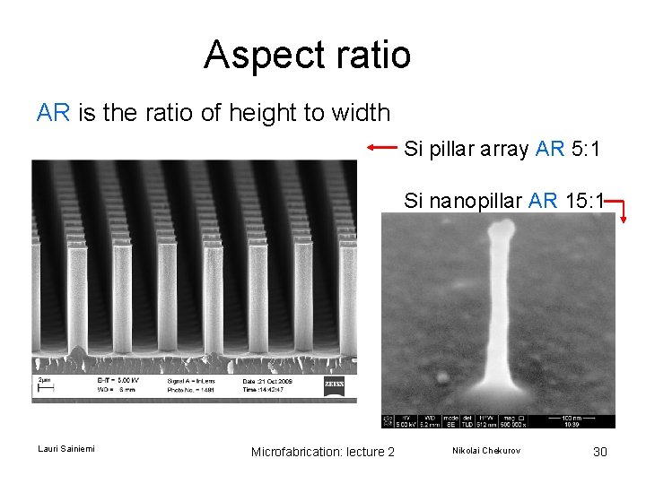 Aspect ratio AR is the ratio of height to width Si pillar array AR Aspect ratio AR is the ratio of height to width Si pillar array AR