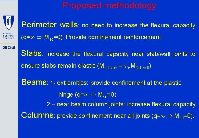 Proposed methodology Perimeter walls: no need to increase the flexural capacity (q= Msd=0). Provide