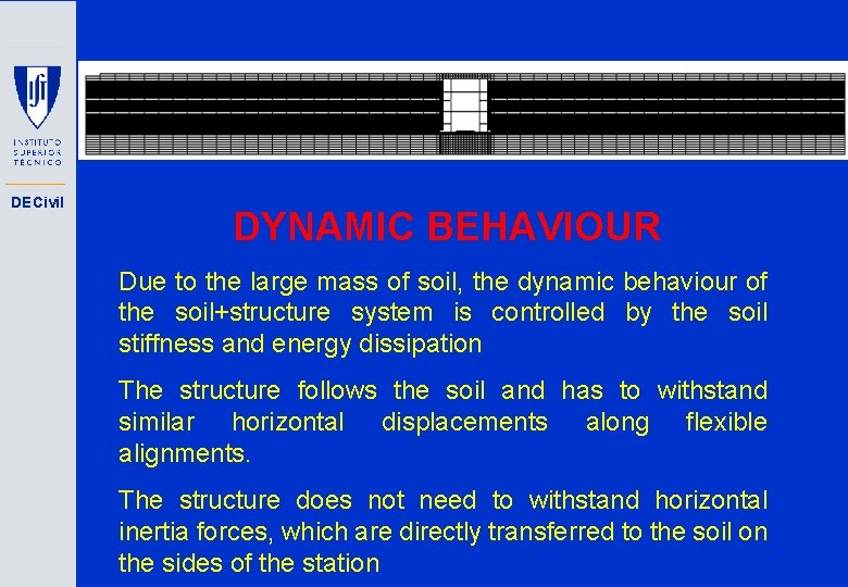 DECivil DYNAMIC BEHAVIOUR Due to the large mass of soil, the dynamic behaviour of