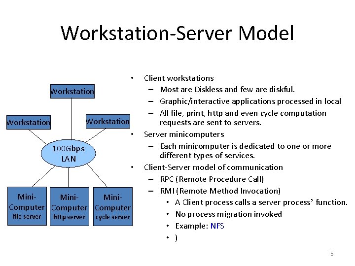 Workstation-Server Model • Workstation • 100 Gbps LAN • Mini. Computer file server http