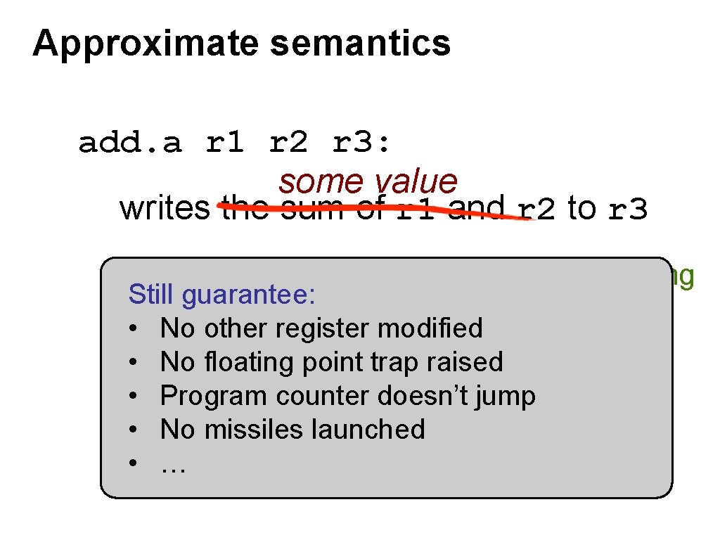 Approximate semantics add. a r 1 r 2 r 3: some value writes the