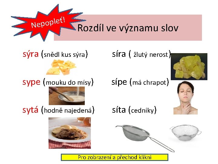 ť! e l p o p Ne Rozdíl ve významu slov sýra (snědl kus