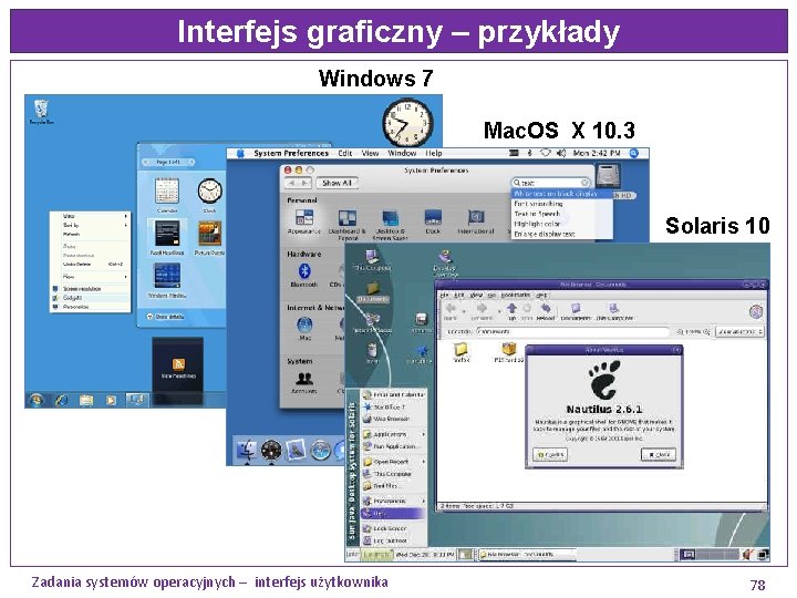 Interfejs graficzny – przykłady Windows 7 Mac. OS X 10. 3 Solaris 10 Zadania