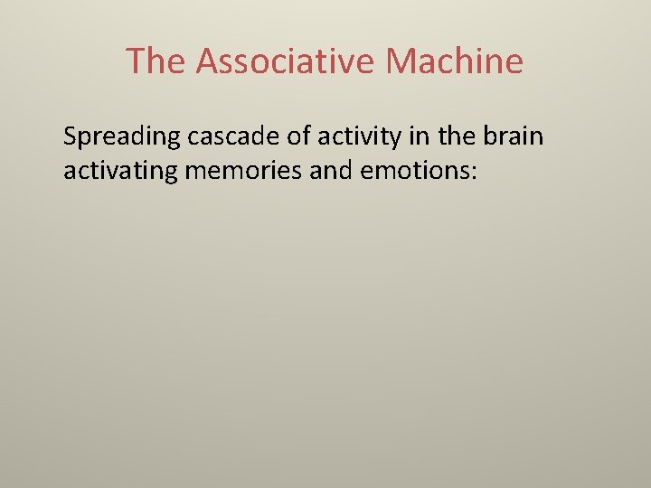 The Associative Machine Spreading cascade of activity in the brain activating memories and emotions: