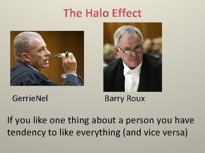 The Halo Effect Gerrie. Nel Barry Roux If you like one thing about a