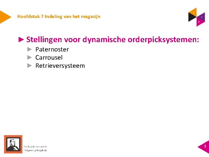 Hoofdstuk 7 Indeling van het magazijn ► Stellingen voor dynamische orderpicksystemen: ► Paternoster ►