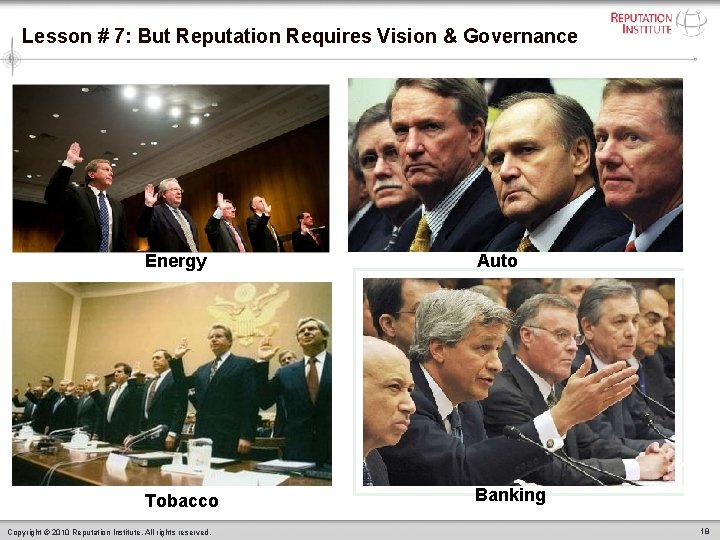Lesson # 7: But Reputation Requires Vision & Governance Energy Auto Tobacco Banking Copyright