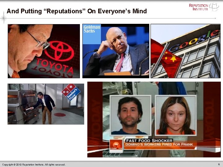 And Putting “Reputations” On Everyone’s Mind Copyright © 2010 Reputation Institute. All rights reserved.