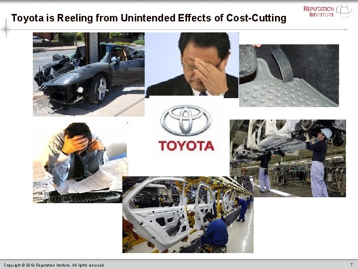 Toyota is Reeling from Unintended Effects of Cost-Cutting Copyright © 2010 Reputation Institute. All