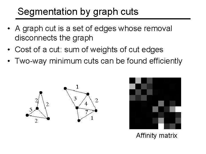 Segmentation by graph cuts • A graph cut is a set of edges whose Segmentation by graph cuts • A graph cut is a set of edges whose