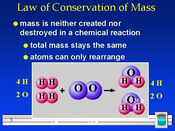 Law of Conservation of Mass l mass is neither created nor destroyed in a