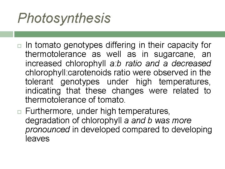 Photosynthesis In tomato genotypes differing in their capacity for thermotolerance as well as in