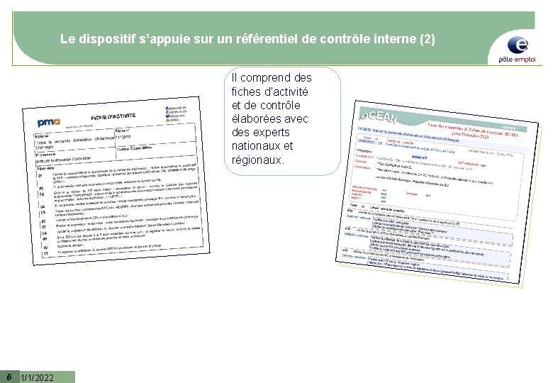 Le dispositif s’appuie sur un référentiel de contrôle interne (2) Il comprend des fiches