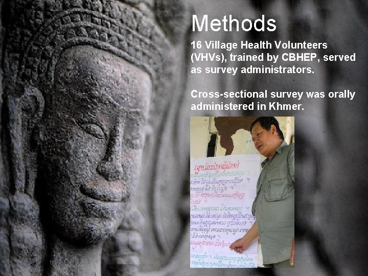 Methods 16 Village Health Volunteers (VHVs), trained by CBHEP, served as survey administrators. Cross-sectional