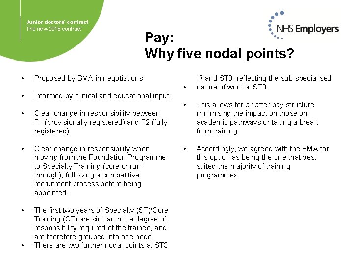 Junior doctors’ contract The new 2016 contract • Pay: Why five nodal points? Proposed