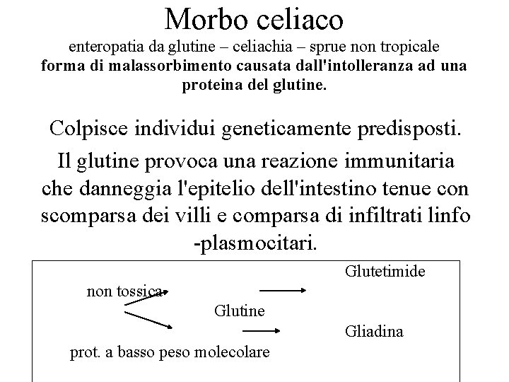 Morbo celiaco enteropatia da glutine – celiachia – sprue non tropicale forma di malassorbimento