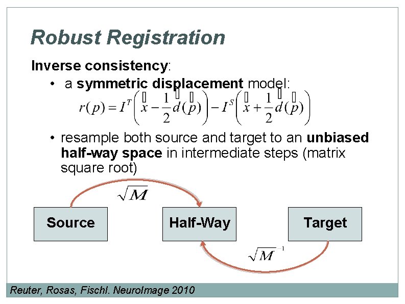 Robust Registration Inverse consistency: • a symmetric displacement model: • resample both source and