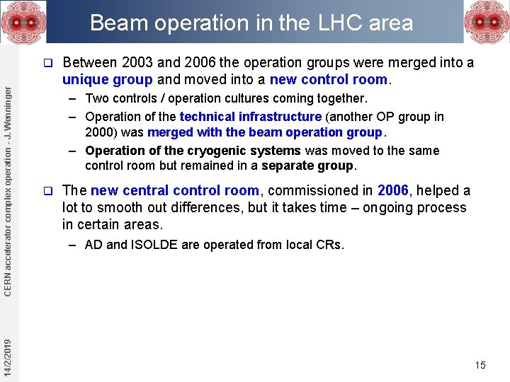 Beam operation in the LHC area 14/2/2019 CERN accelerator complex operation - J. Wenninger Beam operation in the LHC area 14/2/2019 CERN accelerator complex operation - J. Wenninger