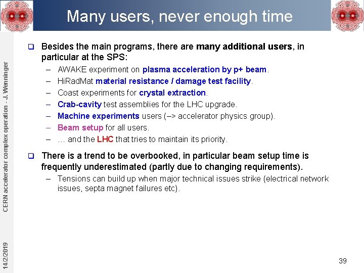 Many users, never enough time 14/2/2019 CERN accelerator complex operation - J. Wenninger q Many users, never enough time 14/2/2019 CERN accelerator complex operation - J. Wenninger q