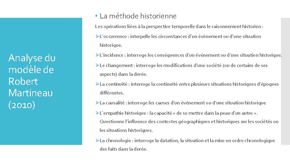  • La méthode historienne Les opérations liées à la perspective temporelle dans le