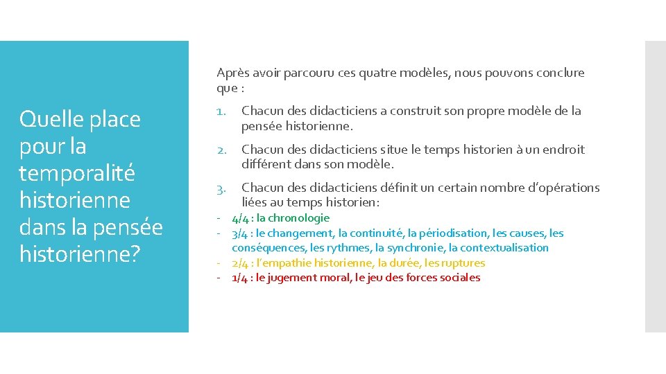 Après avoir parcouru ces quatre modèles, nous pouvons conclure que : Quelle place pour