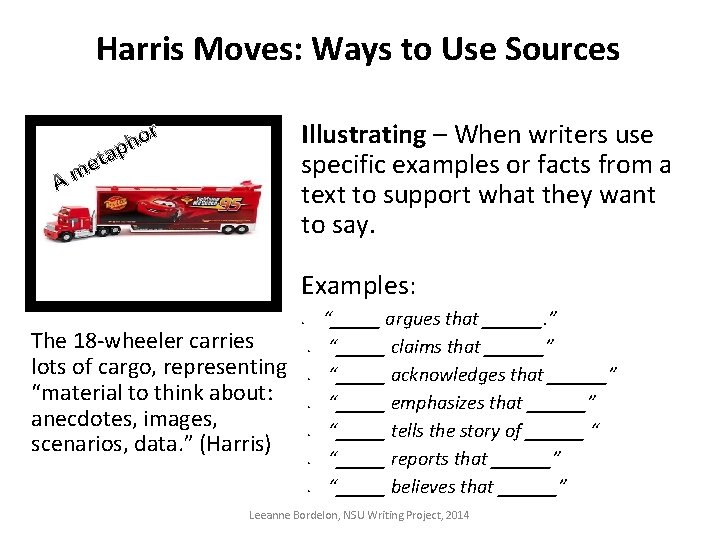 Harris Moves: Ways to Use Sources A t e m r Illustrating – When