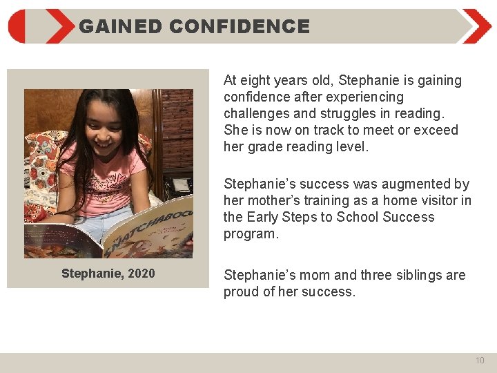 GAINED CONFIDENCE At eight years old, Stephanie is gaining confidence after experiencing challenges and