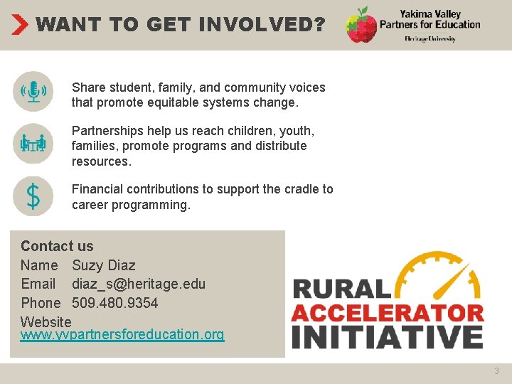 WANT TO GET INVOLVED? Share student, family, and community voices that promote equitable systems