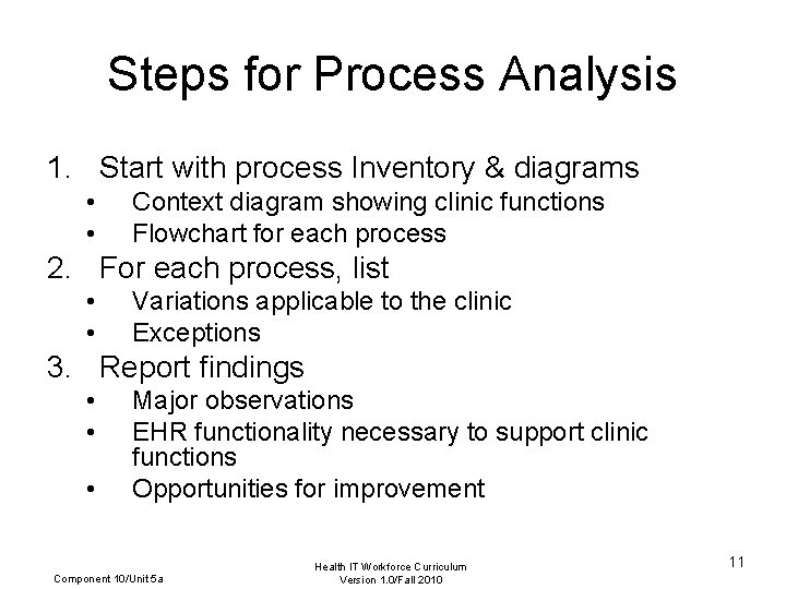 Steps for Process Analysis 1. Start with process Inventory & diagrams • • Context