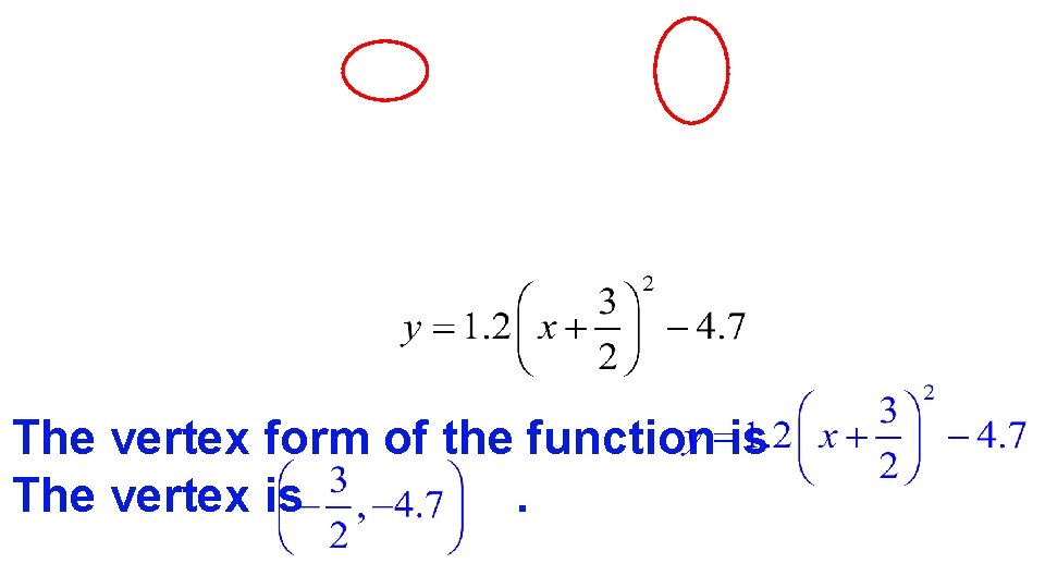 The vertex form of the function is The vertex is. 